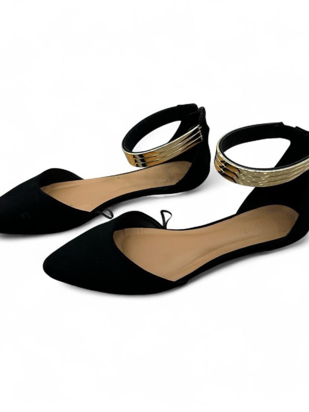 ✨ Chic Black Ankle Strap Flats with Gold Cuff – Size 9 ✨ - Picture 2 of 7